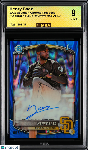 2025 Bowman Chrome Prospect Autographs Henry Baez #CPAHBA Blue Raywave MBA 9