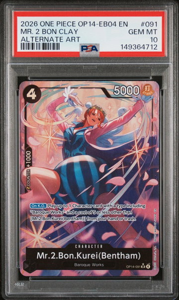 2026 One Piece Op14-Eb04-The Azure Sea's Seven Alternate Art Mr. Bon Clay #091 PSA 10