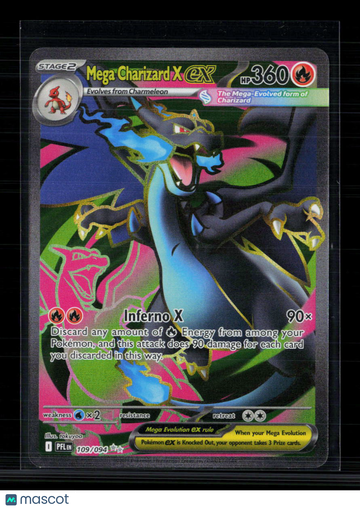 Pokemon Trading Card 2025 Mega Evolution Phantasmal Flames Mega Charizard X EX Holo Secret Rare SAR 109/94