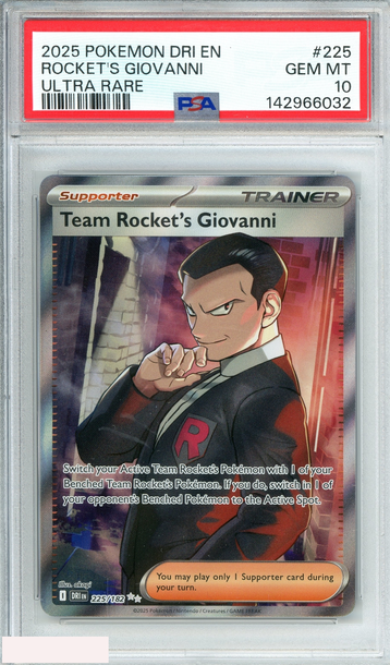 2025 POKEMON DRI EN-DESTINED RIVALS ROCKET S GIOVANNI #225 ULTRA RARE PSA 10 GEM MT