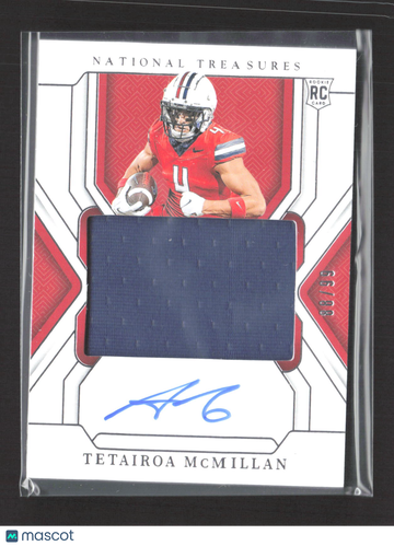 2025 Panini National Treasures Collegiate Tetairoa McMillan #63 /99 RC Authentic Memorabilia Memorabilia