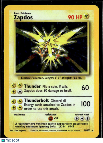 1999 Base Set Zapdos Holo Rare #16/102