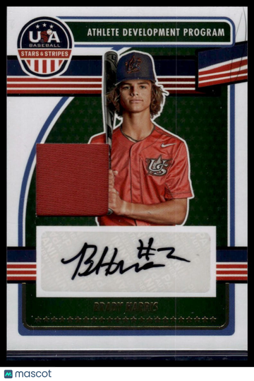 2023 Panini Stars & Stripes USA Baseball Brady Harris #ADPS-BH Athlete Development Program Signatures Materials MEM AU