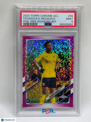 2020 Topps Chrome UEFA Champions League Youssoufa Moukoko #55 Pink Mini Diamond Refractor PSA 9