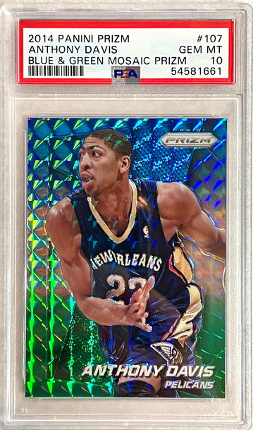 2014 Prizm 107 Anthony Davis Blue & Green Mosaic Prizm PSA 10 - POP 17
