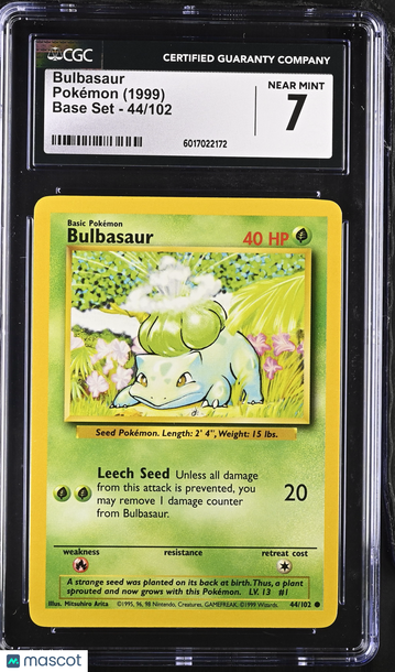 1999 Pokémon Base Set Bulbasaur CGC 7 #44/102