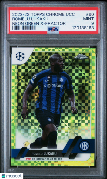 2022-23 Topps Chrome UEFA Romelu Lukaku #96 Neon Green X-Fractor /399 PSA 9