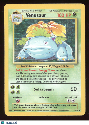 1999 Pokemon Base Set Venusaur Holo Rare #15/102