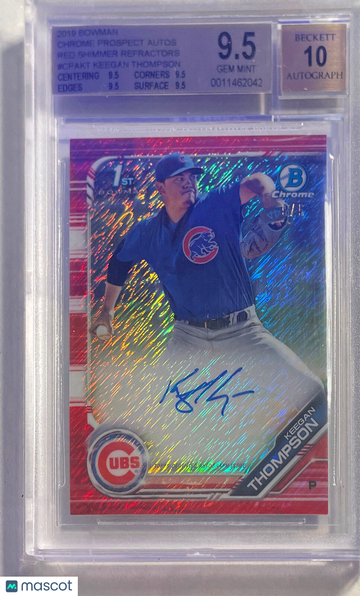 2019 Bowman Chrome Prospect Autographs Red Shimmer Refractors Keegan Thompson #CPAKT BGS 9.5 Auto 10