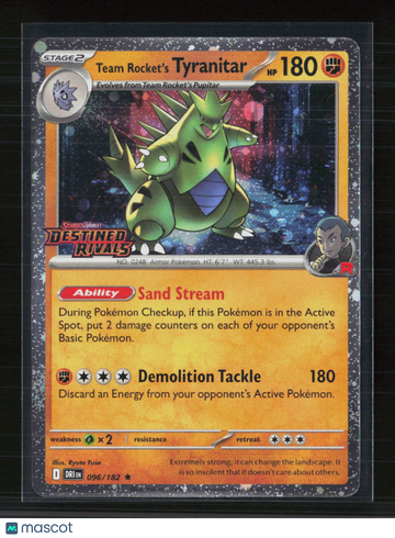 Pokemon Trading Card 2025 Destined Rivals Team Rocket's Tyranitar Holo Rare 96/182