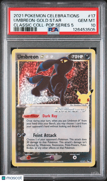 2021 Pokemon Celebrations Classic Collection Umbreon-Gold Star Classic Coll-Pop Series 5 PSA 10 #17