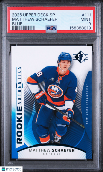 2025-26 Upper Deck SP Matthew Schaefer Blue Rookie Hockey Trading Card PSA 9 #111