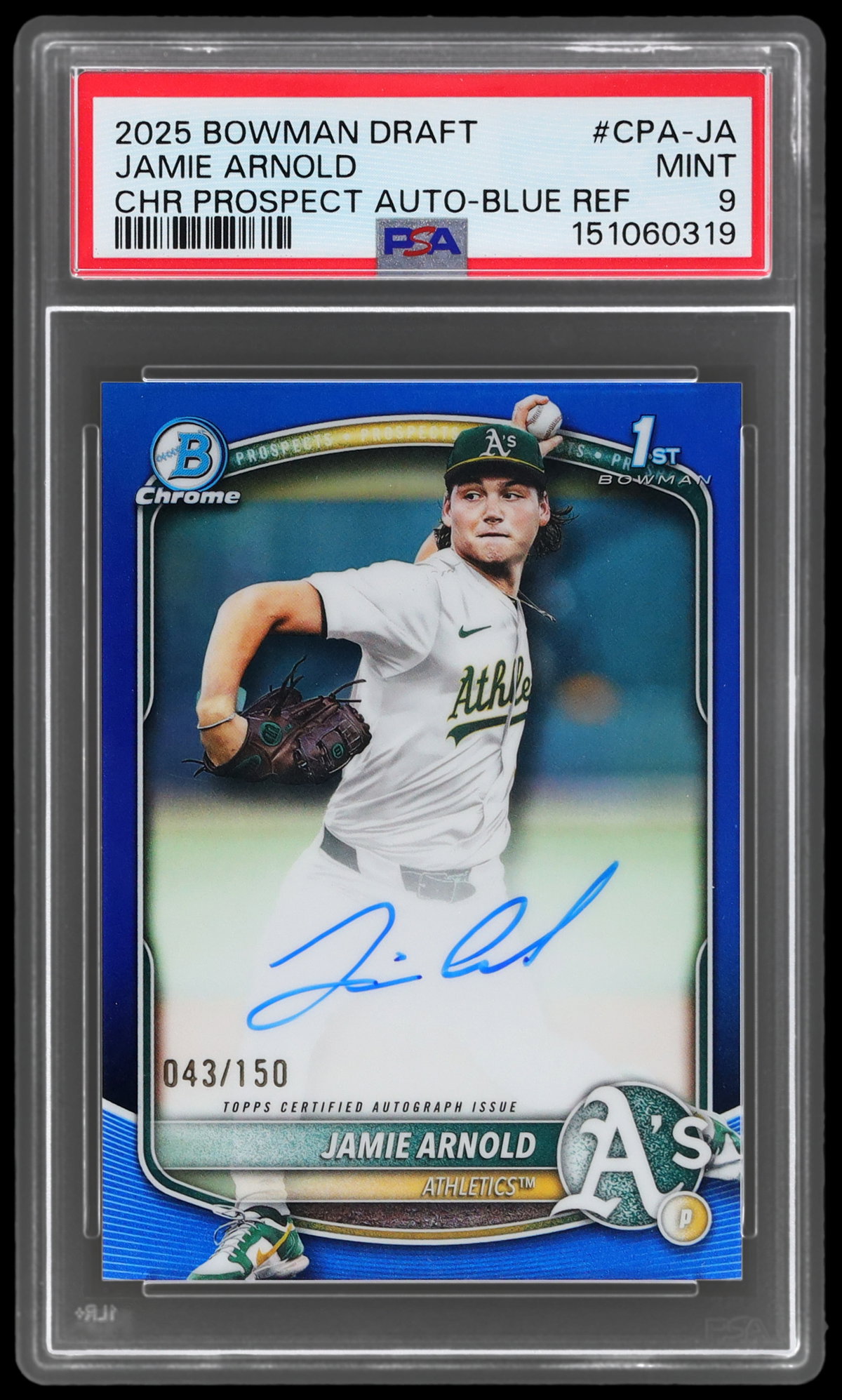 2025 Bowman Draft Jamie Arnold Chrome Prospect Autograph Blue 