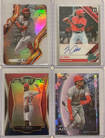 Jo Adell 4 Rookie Card Lot including Prospect On-card Auto