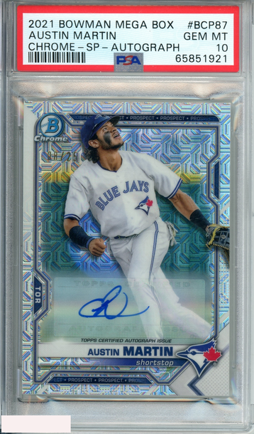 2021 BOWMAN MEGA BOX AUSTIN MARTIN #BCP87 CHROME-SP-AUTO PSA 10 GEM MT