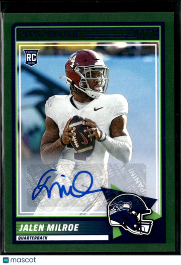 Jalen Milroe 2025 Panini Score RC Auto Seattle Seahawks