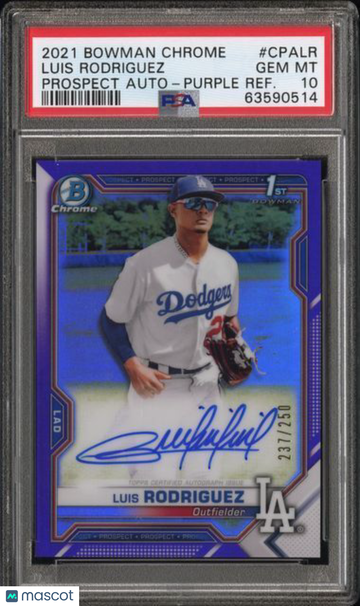 2021 Bowman Chrome Prospect Autographs Luis Rodriguez #CPALR Purple Refractor PSA 10