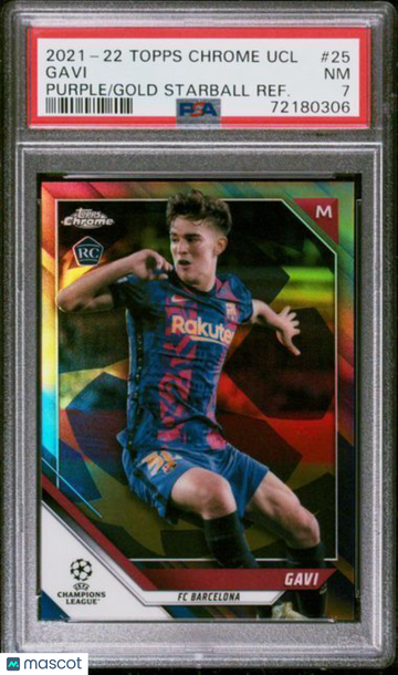 2021 Topps Chrome UEFA Champions League Gavi #25 Purple Gold Starball Refractor PSA 7