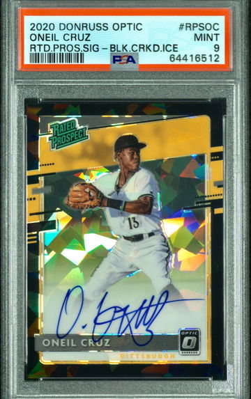 Oneil Cruz 2020 Panini Optic Rated Prospect Black Cracked Ice Auto 11/25 PSA 9 Mint