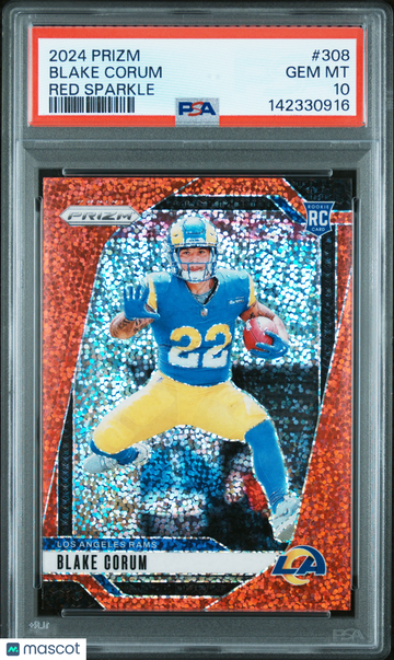2024 Panini Prizm Blake Corum #308 Red Sparkle Rookie PSA 10