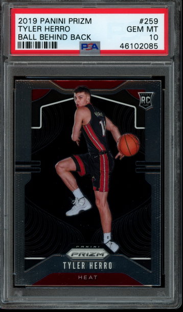 2019 Panini Prizm #259 Tyler Herro PSA GEM MINT 10 - Photo Variation BALL BEHIND BACK