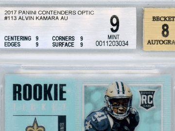 2017 Panini Contenders Optic Alvin Kamara #113 Rookie BGS 9 Auto 8