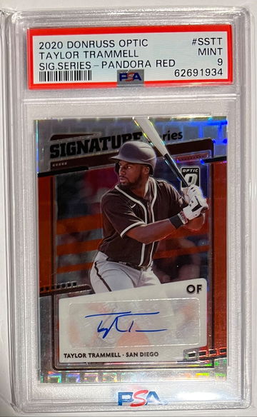 2020 Donruss Optic Taylor Trammell Padres Mariners Signature Series Pandora Red 8/25 PSA 9