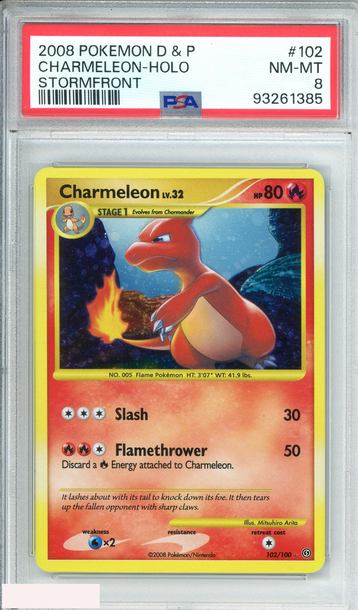 2008 POKEMON DIAMOND   PEARL STORMFRONT CHARMELEON-HOLO #102 STORMFRONT PSA 8 NM-MT