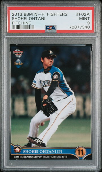 2013 BBM Hokkaido Nippon Ham Fighters F02a Shohei Ohtani Pitching RC PSA 9