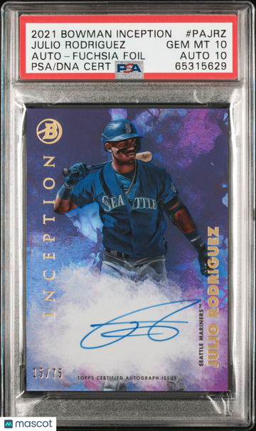 2021 Bowman Inception Autographs Julio Rodriguez #PAJRZ Fuchsia Foil /75 PSA 10 Auto 10