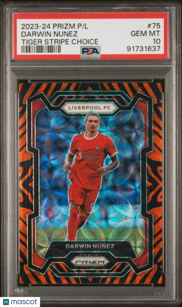2023-24 Panini Prizm Premier League Darwin Nunez #75 Tiger Stripe Choice PSA 10