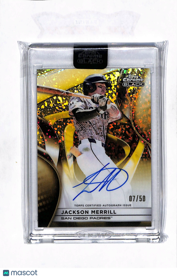 2025 Topps Chrome Black Jackson Merrill #CBA-JM Gold Mini-Diamond Refractor 07/50 Auto