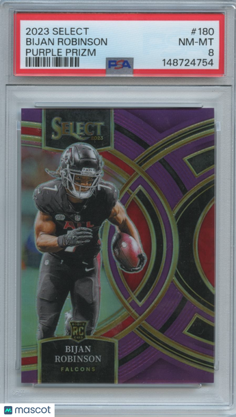 2023 Panini Select Bijan Robinson #180 Purple Prizm Parallel/Variety Rookie Base Set PSA 8
