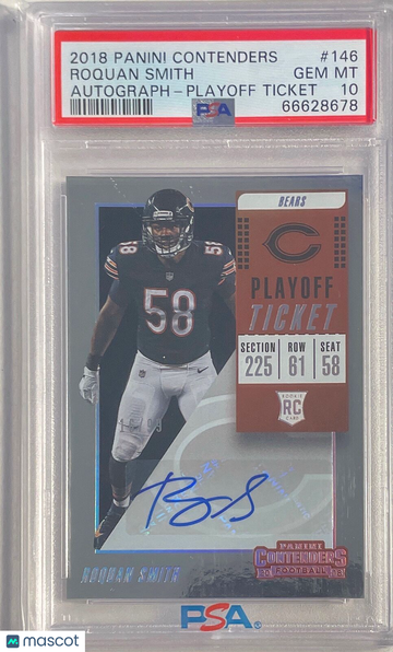 2018 Panini Contenders Roquan Smith #146 Autograph Playoff Ticket PSA 10