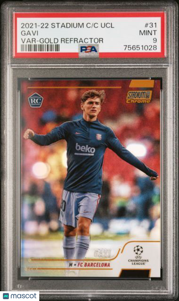 2021-22 Topps Stadium Club Chrome UEFA Champions League Gavi #31 Var Gold Refractor PSA 9