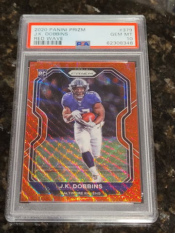 2020 JK Dobbins Prizm Red Wave /149 HOLOGRAM #379 PSA 10