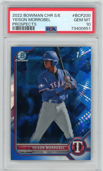 2022 Bowman Chrome Sapphire Yeison Morrebel RC PSA 10 #BCP200 Texas Rangers