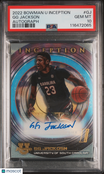 2022 Bowman University Inception GG Jackson #GJ Autograph Autograph Parallel/Variety Rookie PSA 10 Topps