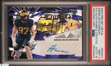 2022 Pro Set Metal Aidan Hutchinson #PSAH1 Purple PSA 9 Leaf Auto 10
