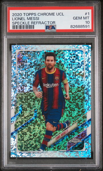 2020 TOPPS LIONEL MESSI CHROME UEFA CHAMPIONS LEAGUE SPECKLE REFRACTOR #1 PSA 10