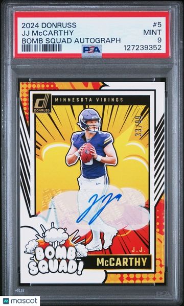 2024 Panini Donruss Bomb Squad Autographs JJ Mccarthy #5 PSA 9