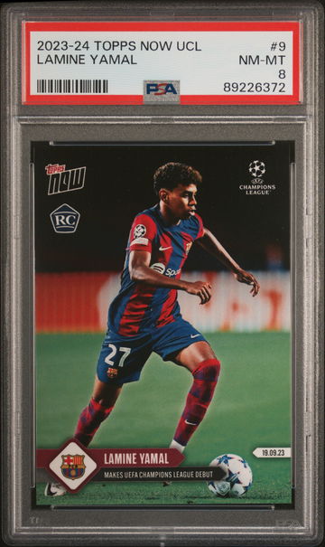 2023 TOPPS NOW UEFA CHAMPIONS LEAGUE LAMINE YAMAL #9 RC ROOKIE PSA 8