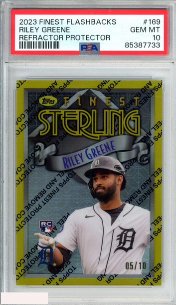 2023 FINEST FLASHBACKS RILEY GREENE #169 REFRACTOR PROTECTOR 5 OF 10 RC PSA 10