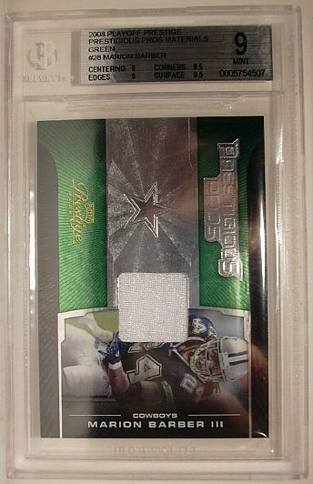 2008 Playoff Prestige Prestigious Pros Materials Green #28 Marion Barber 001/100 BGS 9 MINT
