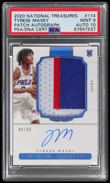 2020 National Treasures Tyrese Maxey Rookie Patch Autograph PSA 9 RC AUTO