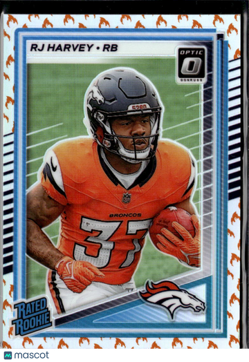 RJ Harvey 2025 Panini Donruss Optic Football Fire Denver Broncos