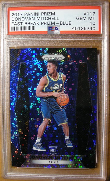 Donovan Mitchell 2017 Panini Prizm #117 Fast Break Blue Prizm /175 PSA 10
