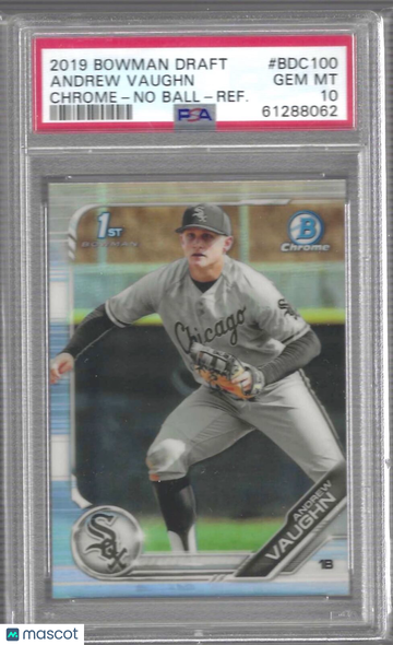 2019 Bowman Draft Andrew Vaughn #BDC100 Chrome No Ball Refractor PSA 10