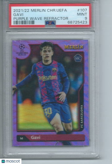 2021-2022 Topps Merlin Chrome UEFA League Gavi #107 Purple Wave Refractor PSA 9
