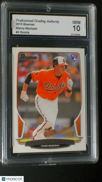 2013 Bowman Manny Machado #4 Rookie Base Set RC PGA 10